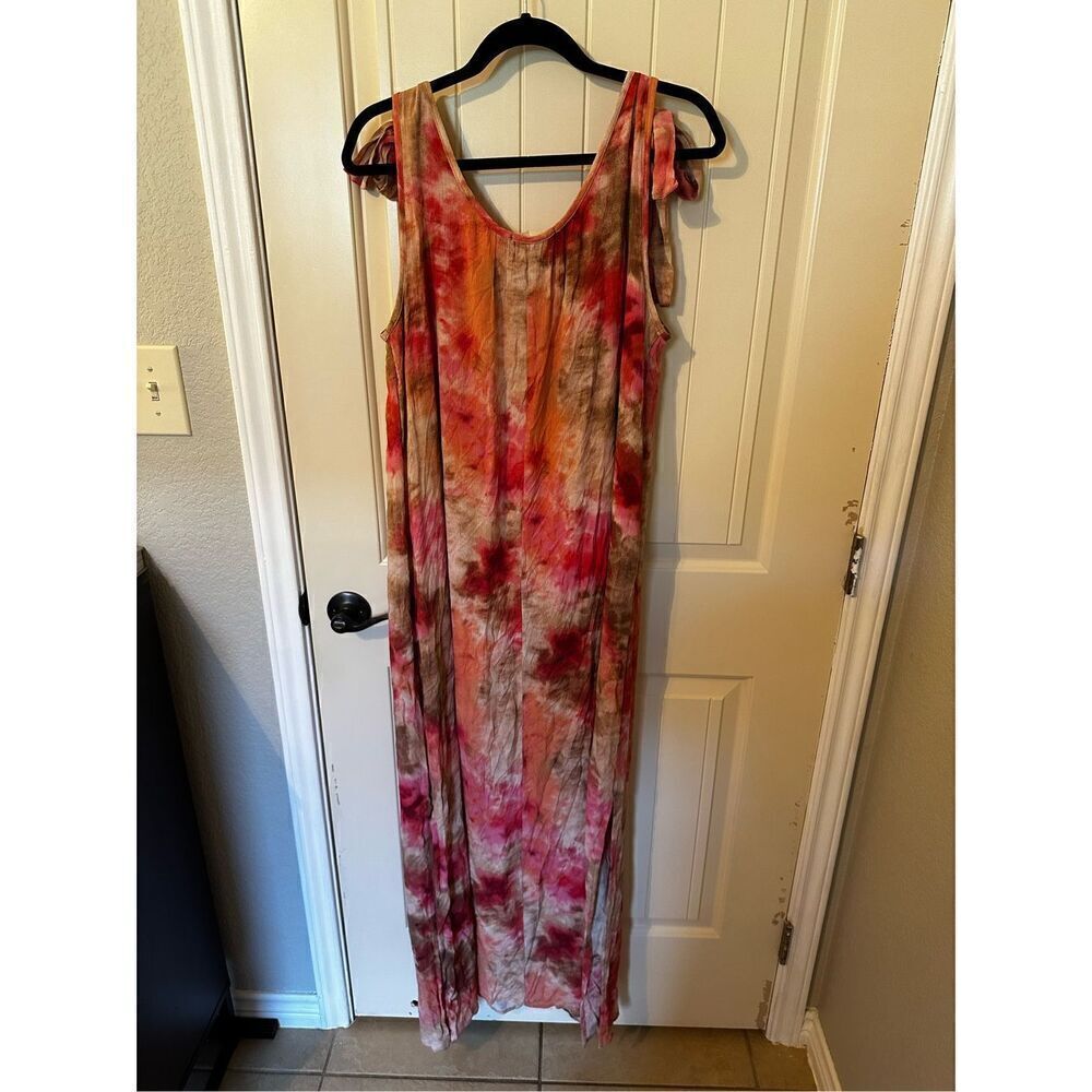 NWT Entro Tie Dye Sleeveless Rayon Lined Colorful Maxi Dress Women Size L - Picture 9 of 12
